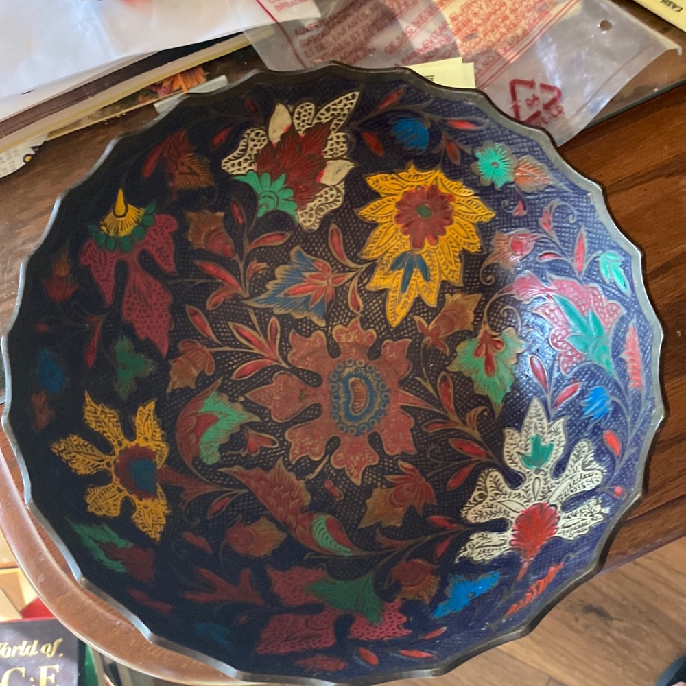 Black metal floral design vintage bowl